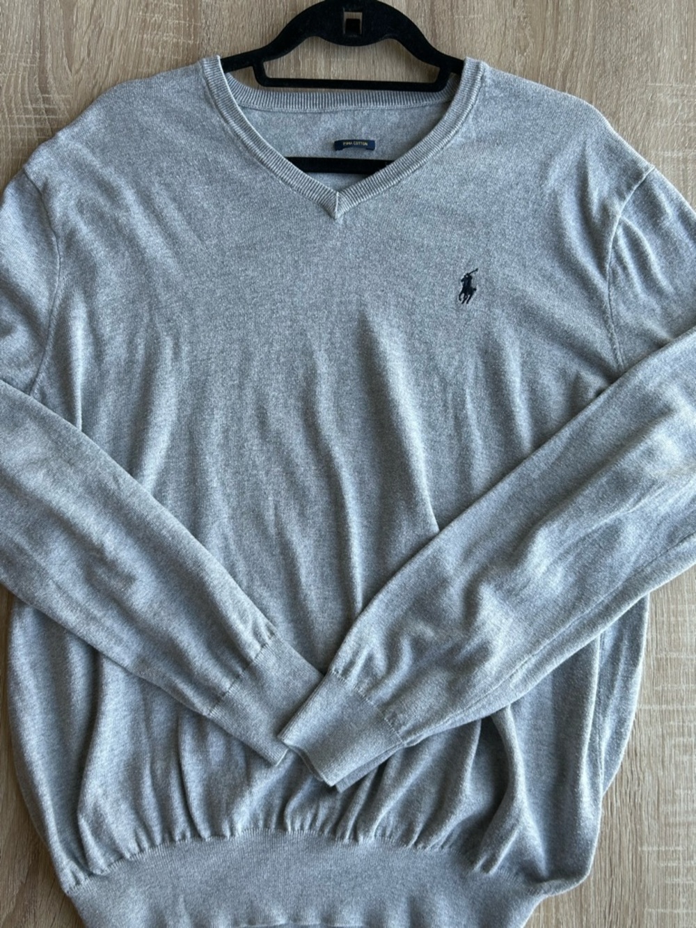 Polo Ralph Lauren Men’s Light Gray V-Neck Sweater with Polo Logo Cotton